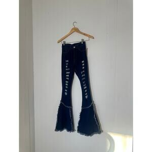 H & Y Fashion high-waisted dark wash ripped flare jeans size S